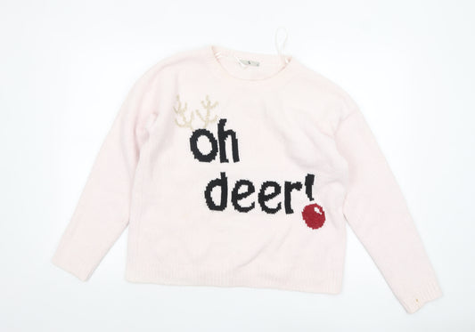 Tu Women Pink Christmas Pullover Jumper Size 14 Crew Neck