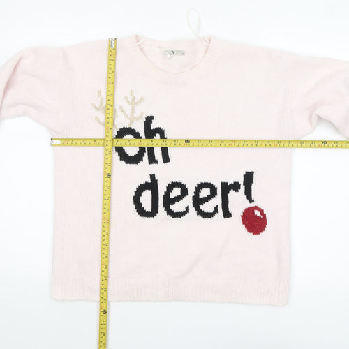 Tu Women Pink Christmas Pullover Jumper Size 14 Crew Neck