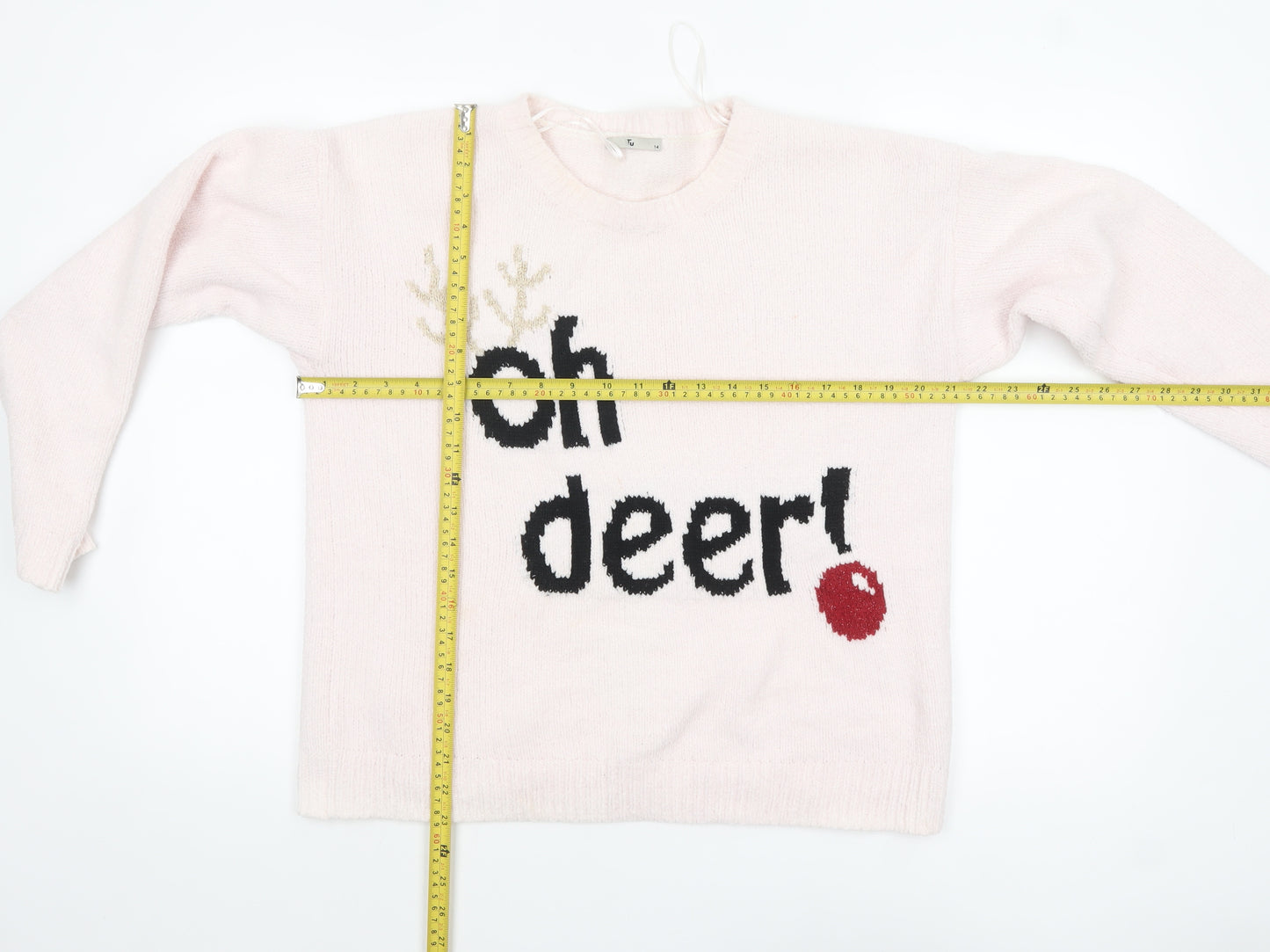 Tu Women Pink Christmas Pullover Jumper Size 14 Crew Neck