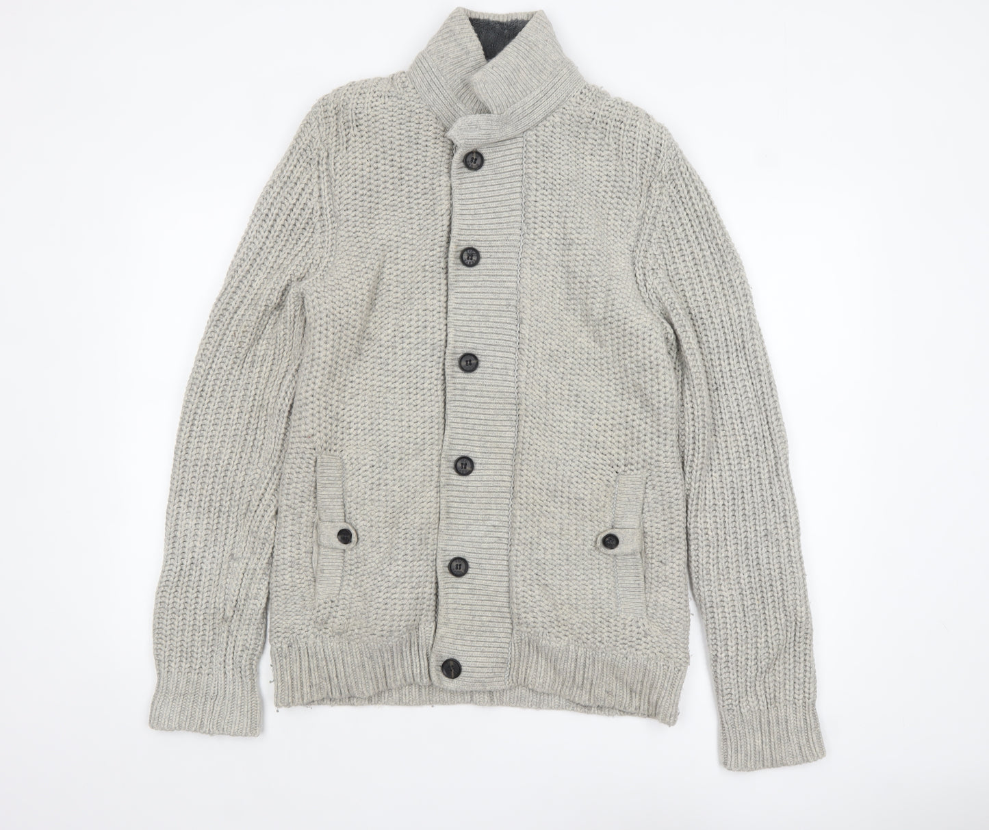 Ted Baker Men’s Grey Wool High Neck Button Cardigan M