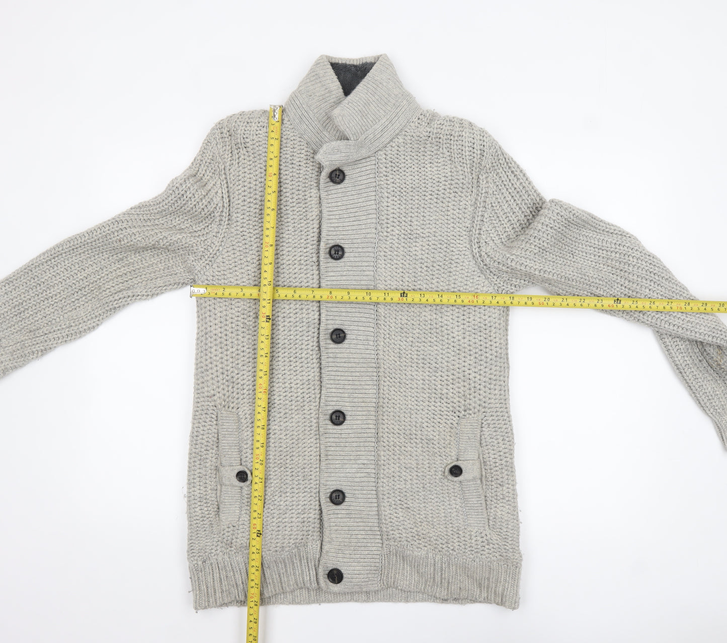 Ted Baker Men’s Grey Wool High Neck Button Cardigan M