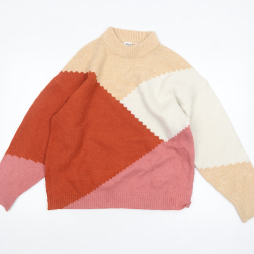 Urban Bliss Women’s Multicoloured Mock Neck Geometric Knit Jumper Size S