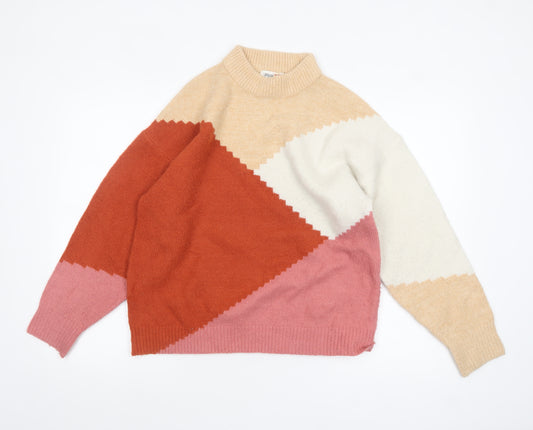 Urban Bliss Women’s Multicoloured Mock Neck Geometric Knit Jumper Size S
