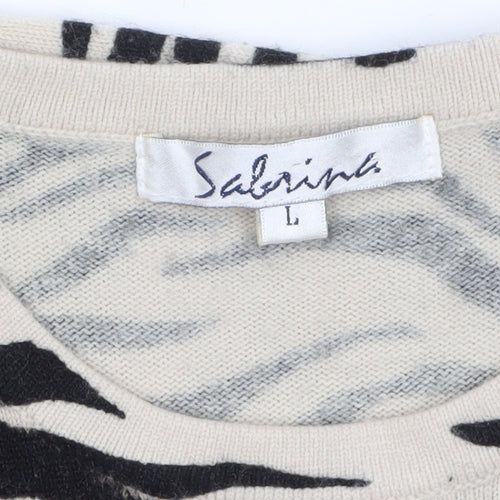Sabrina Womens Beige Animal Print Acrylic Knit Pullover Jumper L