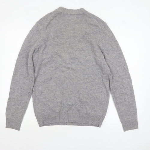 Marks and Spencer Men's Grey Wool Cardigan S V-Neck Button Knit