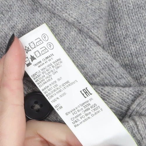 Marks and Spencer Men's Grey Wool Cardigan S V-Neck Button Knit