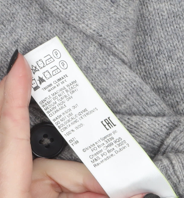 Marks and Spencer Men's Grey Wool Cardigan S V-Neck Button Knit