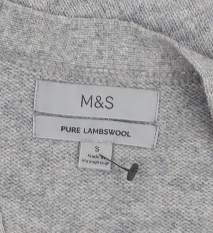 Marks and Spencer Men's Grey Wool Cardigan S V-Neck Button Knit