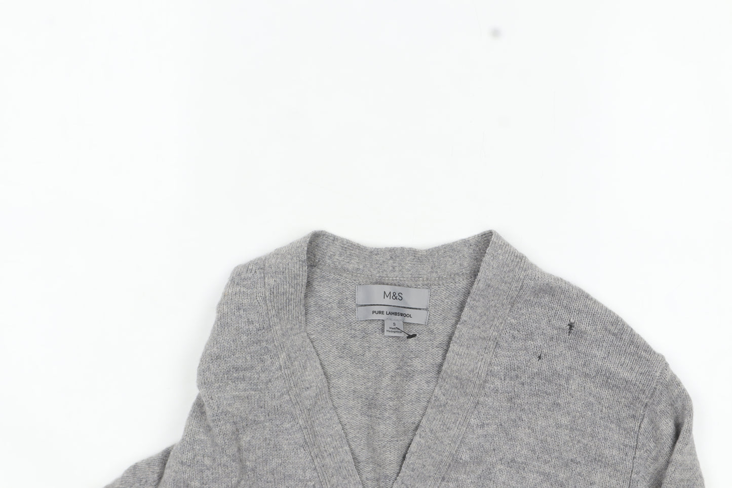 Marks and Spencer Men's Grey Wool Cardigan S V-Neck Button Knit