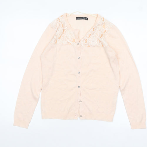 Atmosphere Womens Beige Lace Knit Cardigan Size 10