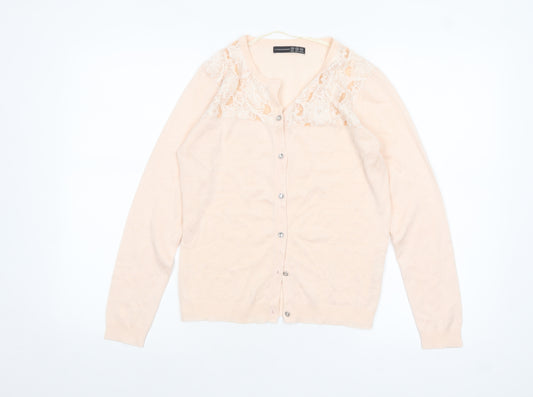Atmosphere Womens Beige Lace Knit Cardigan Size 10