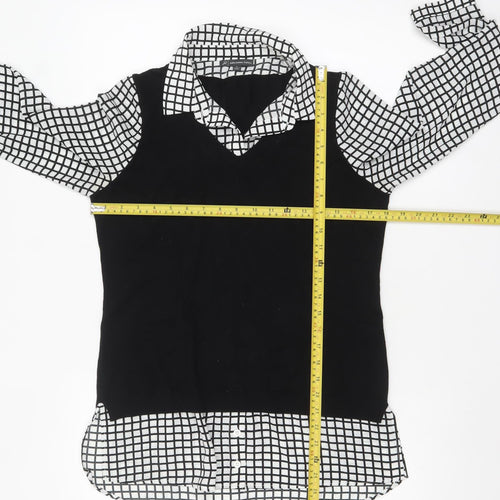 Adrianna Papell Women's Black Check Layered Collared Blouse Size S