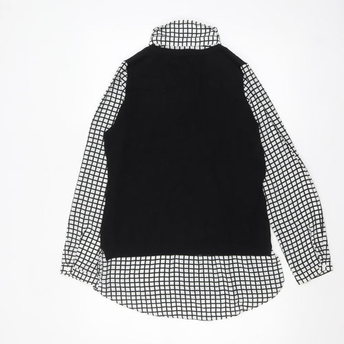 Adrianna Papell Women's Black Check Layered Collared Blouse Size S