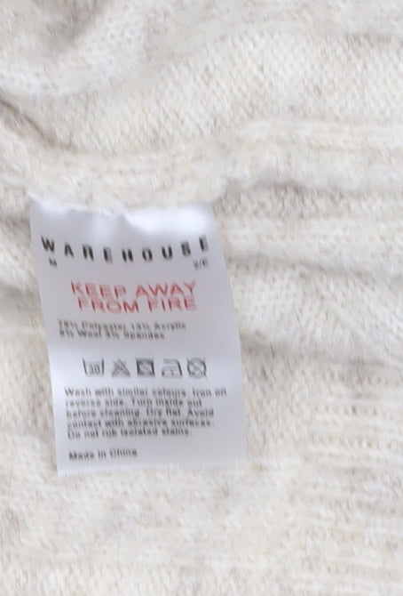 Warehouse Women's Beige Crew Neck Rib Knit Wool Blend Jumper Size M