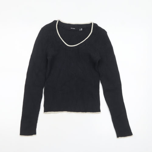 Vero Moda Women's Black Scoop Neck Long Sleeve Knit Jumper Size 12
