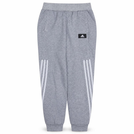 Front view of Adidas boys’ grey jogger trousers 13-14 years regular fit fleece activewear