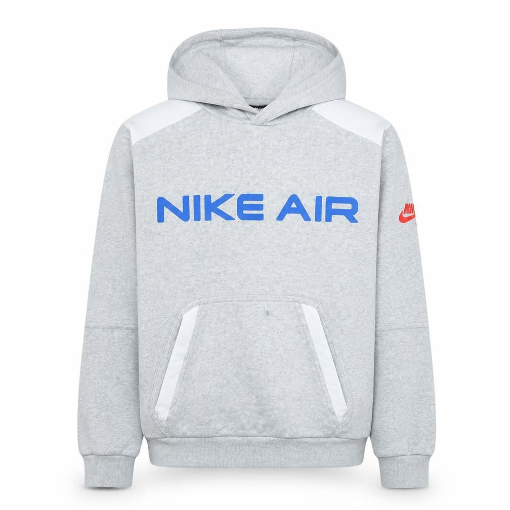 Front view of Nike Air Men's Grey XS Pullover Hoodie with Logo Print