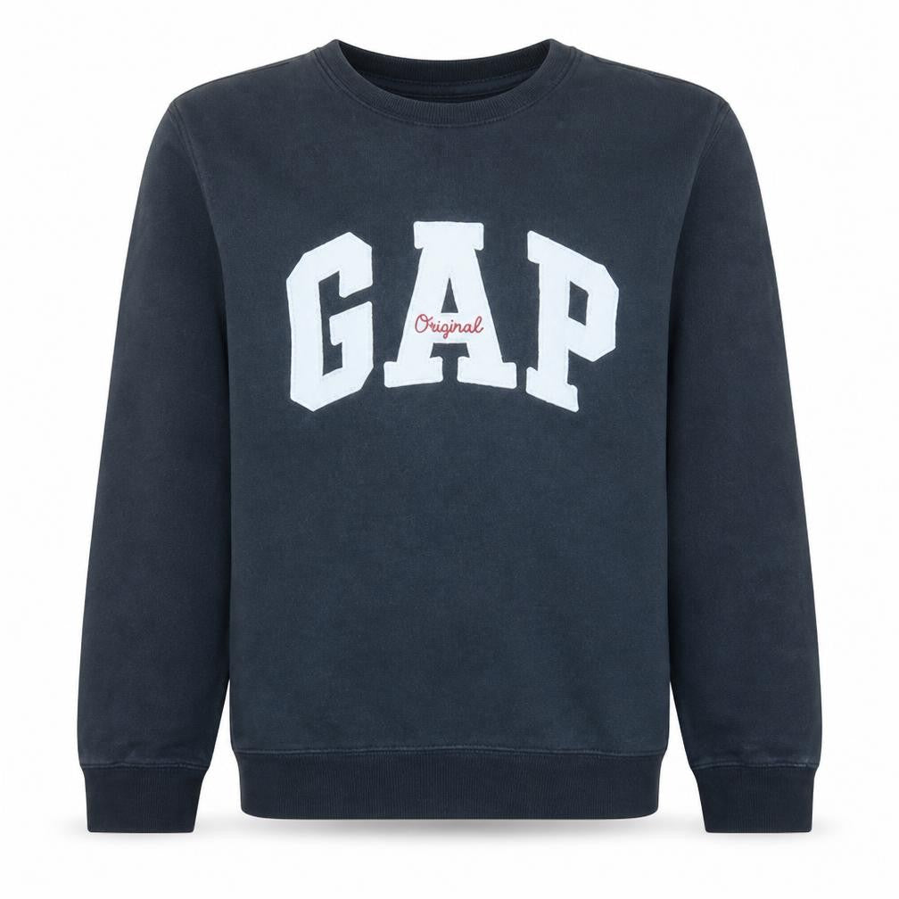 Front view of Gap Men's Black Crew Neck Logo Pullover Sweatshirt, size S