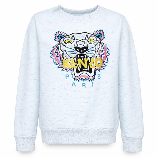 Front view of Kenzo girls’ white tiger embroidered pullover sweatshirt 8 years