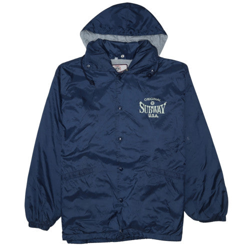 Subway USA Men’s Blue Nylon Hooded Windbreaker Jacket Size M