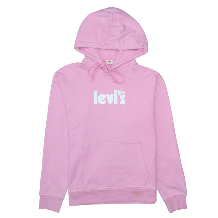 Levi's Women's Pink Pullover Hoodie Size S Logo Print Cotton Sweatshirt
