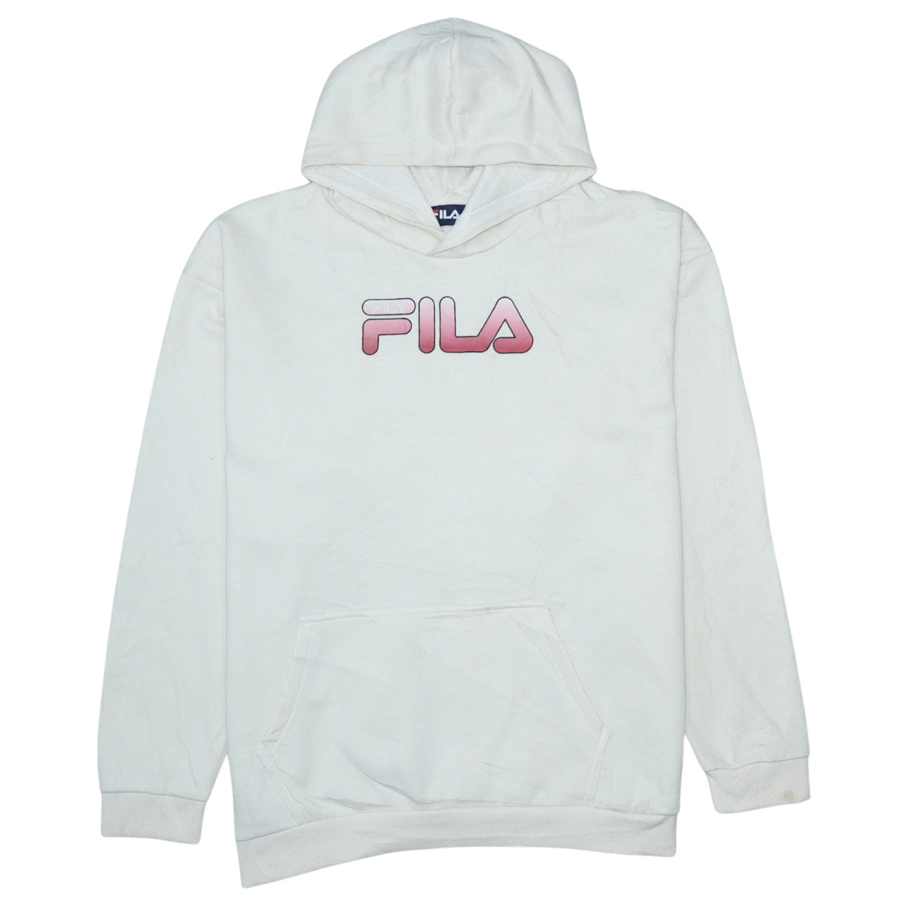 Fila Mens White Pullover Hoodie 2XL Graphic Logo Sweatshirt