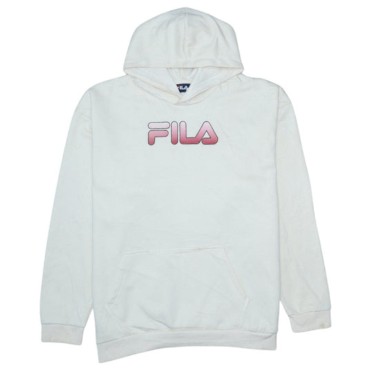 Fila Mens White Pullover Hoodie 2XL Graphic Logo Sweatshirt