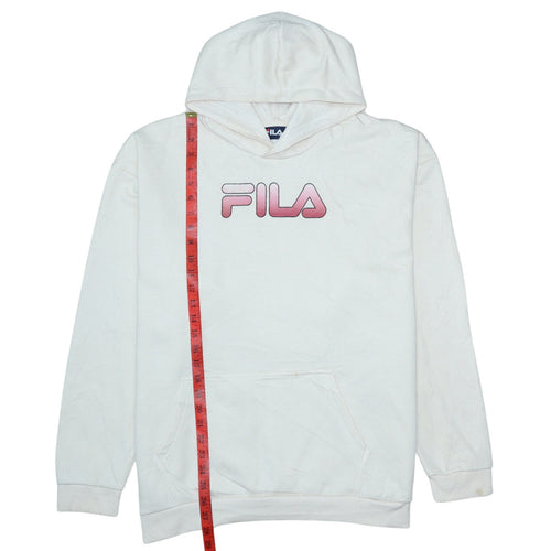 Fila Mens White Pullover Hoodie 2XL Graphic Logo Sweatshirt