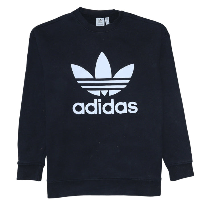Adidas Womens Black Crew Neck Long Sleeve Logo Pullover Sweatshirt UK 16