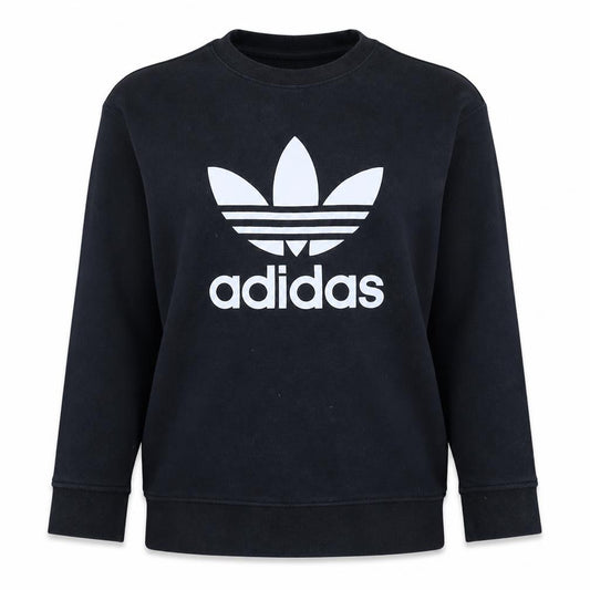 Front view of Adidas women’s black crew neck long sleeve logo pullover sweatshirt uk 16