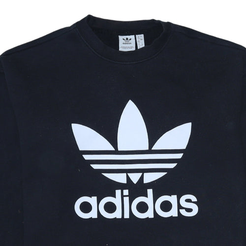 Adidas Womens Black Crew Neck Long Sleeve Logo Pullover Sweatshirt UK 16