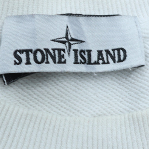 Stone Island Men's White Crew Neck Pullover Sweatshirt Size M