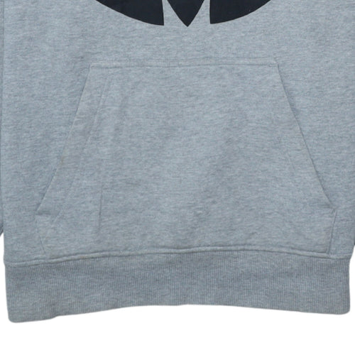 Adidas Men's Grey Pullover Hoodie S Logo Fleece Sweatshirt