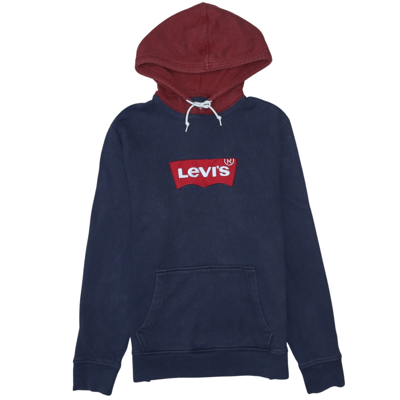 Levi's Men's Blue Red Pullover Hoodie M Logo Fleece Sweatshirt