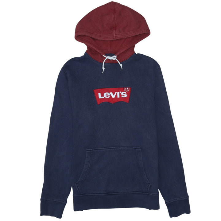 Levi's Men's Blue Red Pullover Hoodie M Logo Fleece Sweatshirt