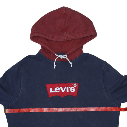 Levi's Men's Blue Red Pullover Hoodie M Logo Fleece Sweatshirt