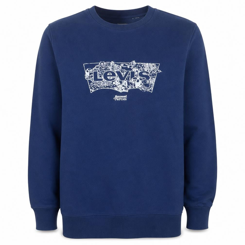 Front view of Levi's Men's Blue Graphic Logo Pullover Sweatshirt, size S