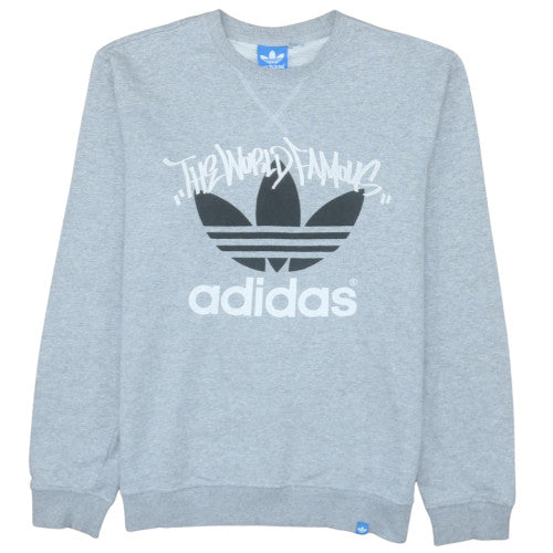 Adidas Men's Grey Crew Neck Graphic Logo Sweatshirt Size S