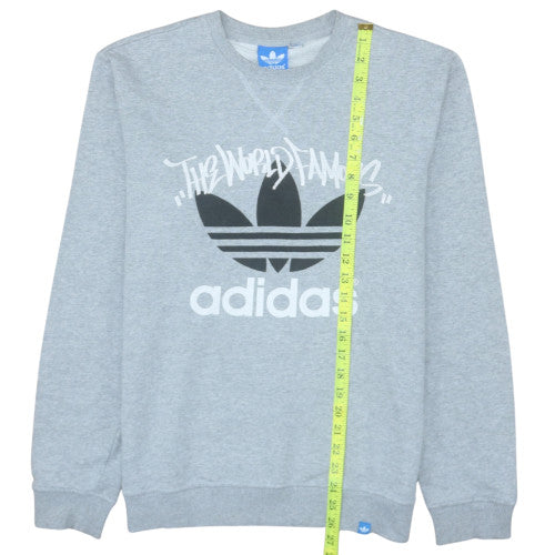 Adidas Men's Grey Crew Neck Graphic Logo Sweatshirt Size S