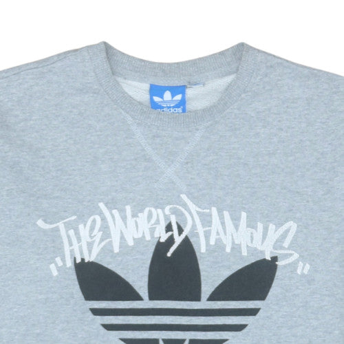 Adidas Men's Grey Crew Neck Graphic Logo Sweatshirt Size S