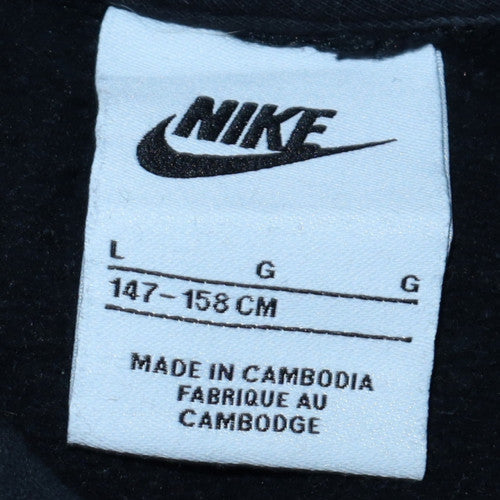 Nike Womens Black Pullover Hoodie L 147-158cm Logo Casual Sweatshirt
