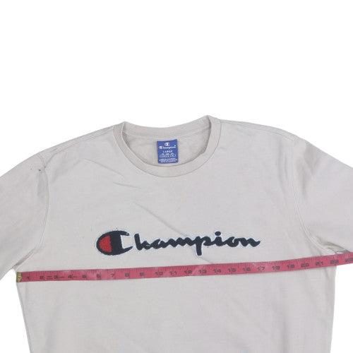Champion Mens Beige Crew Neck Pullover Sweatshirt Large Logo Cotton Blend