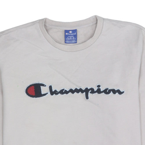 Champion Mens Beige Crew Neck Pullover Sweatshirt Large Logo Cotton Blend