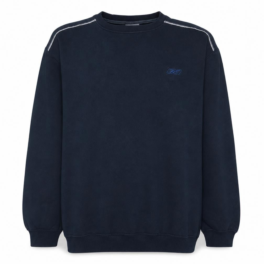 Front view of Reebok Men's Blue Crew Neck Pullover Sweatshirt, size L