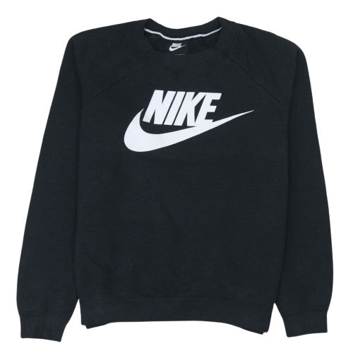 Nike Womens Black Medium Pullover Sweatshirt Crew Neck Logo Fleece