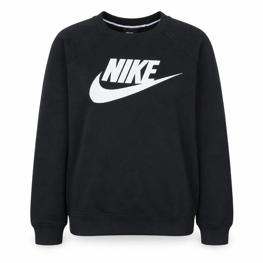 Front view of Nike women’s black medium pullover sweatshirt crew neck logo fleece
