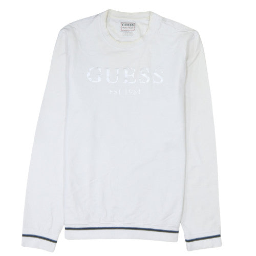 Guess Men's White Slim Fit Logo Pullover Sweatshirt L