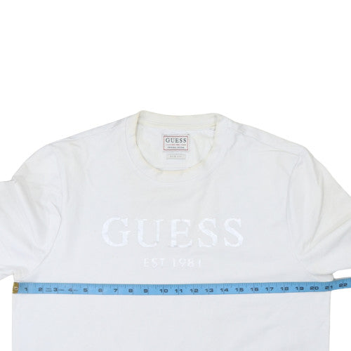 Guess Men's White Slim Fit Logo Pullover Sweatshirt L