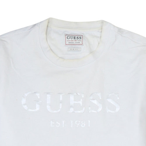 Guess Men's White Slim Fit Logo Pullover Sweatshirt L
