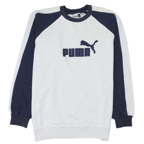 Puma Men's White Navy Pullover Sweatshirt L Logo Sports Fleece